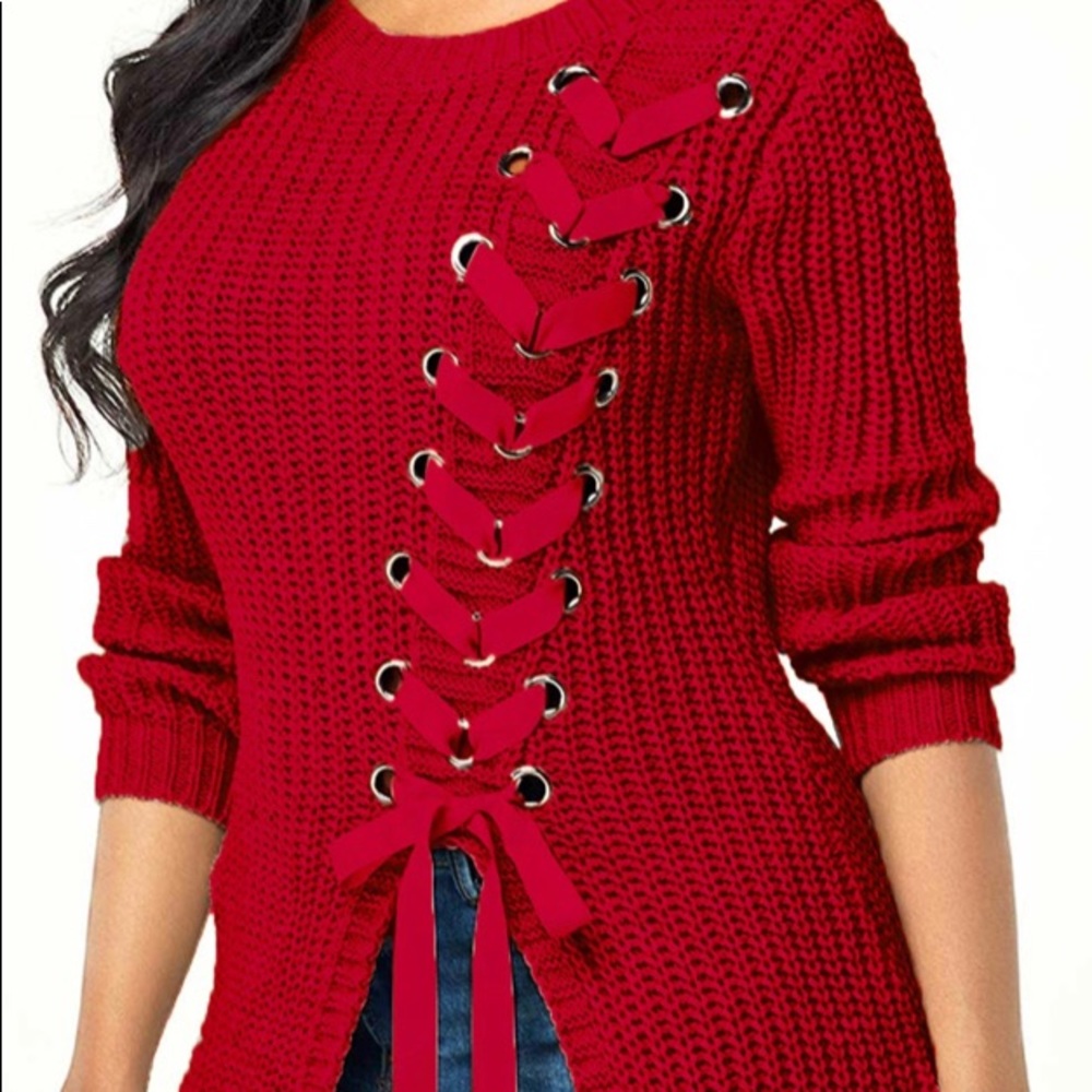 BANDAGE DESIGN RED SWEATER NWOT - Picture 3 of 9